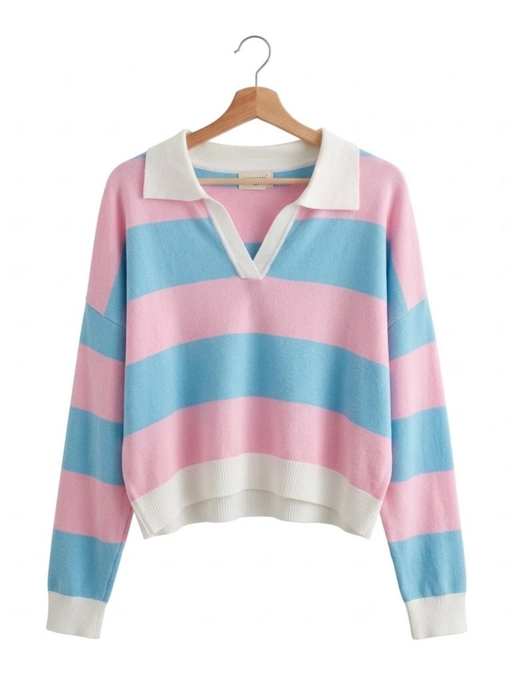 DREAMERS By Debut Striped Polo Collar Knit Sweater M/L Pink/Blue White Preppy
